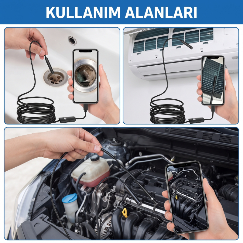 3 Metre Yılan Kamera - Android Destekli - LED Işıklı - IP67 Su Geçirmez  - 4